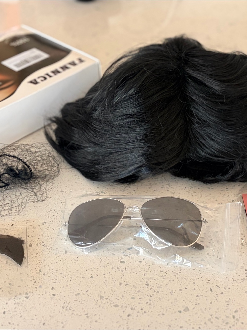 New Men’s Black 70s Wig Mustache Aviator Sunglasses Set Cosplay Ted Lasso Style